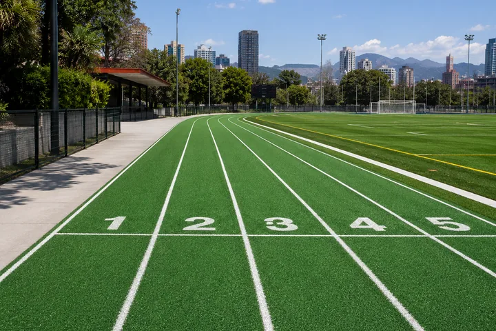 pista de atletismo sintética color verde de pasto sintético con carriles blancos